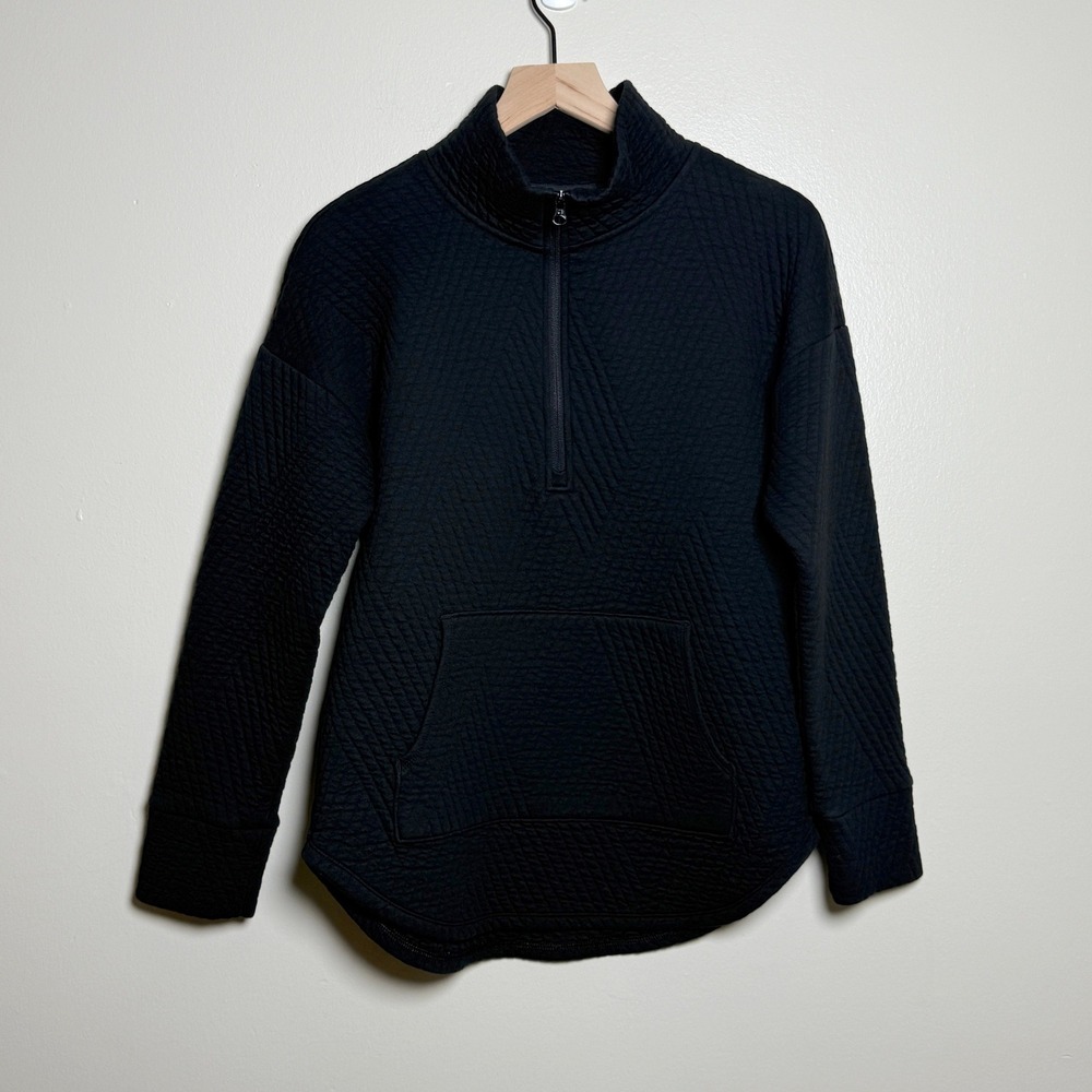 GapFit Womens XS Black Quilted Quarter Zip Pullover Mock Neck Athleisure Sporty